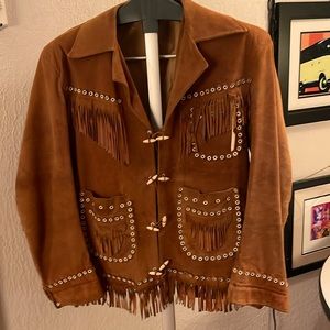 Vintage 60s Chamarra Fleischer Suede Leather Boho Fringe Jacket Medium